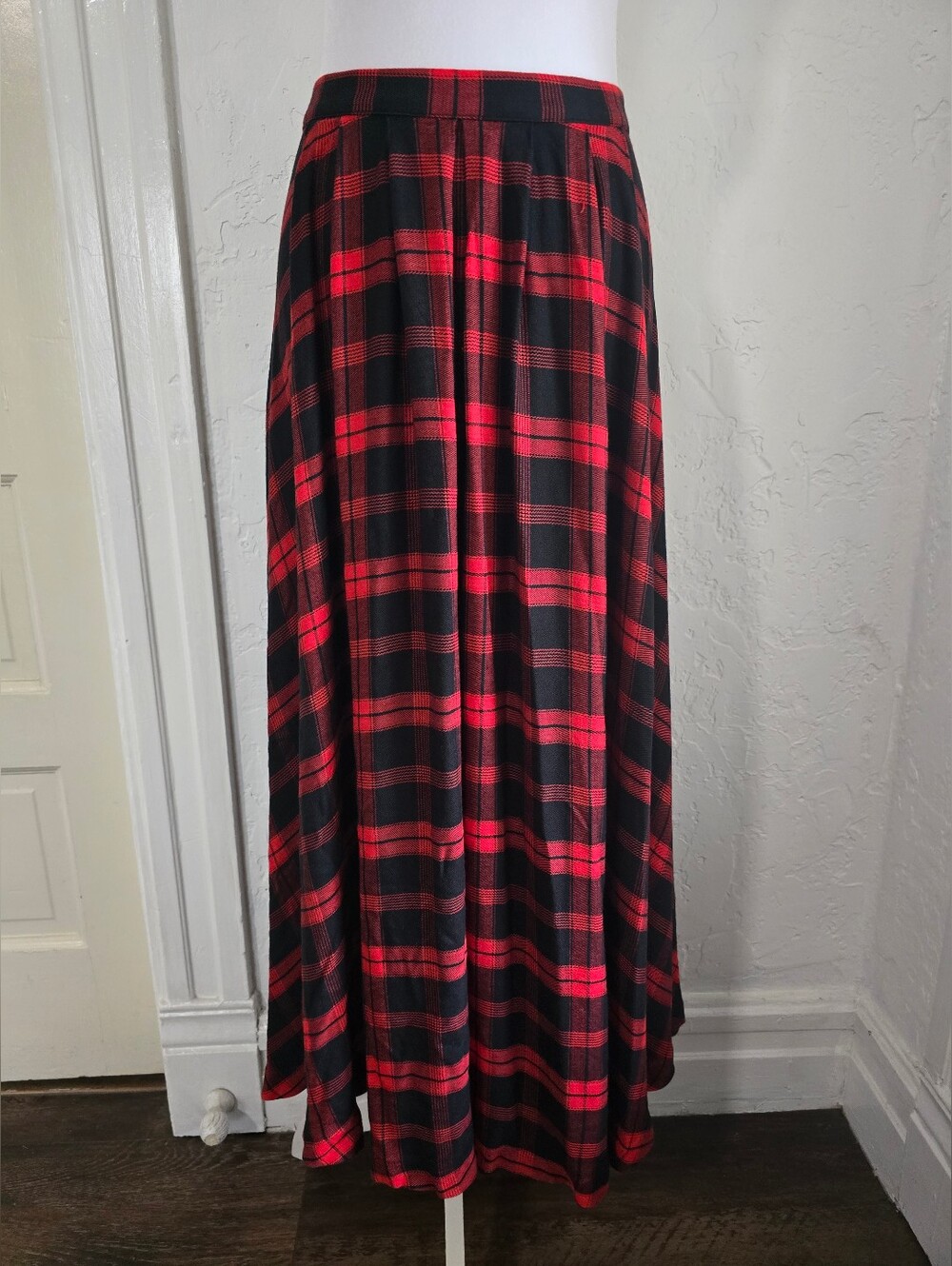 Vintage Charles Glueck Red and Black Plaid Maxi Skirt